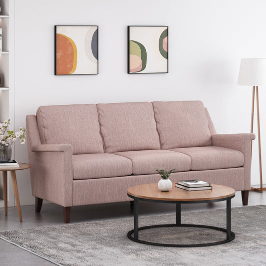Light Pink 3-seater Sofa with Birch Wood Legs and Plush Seating