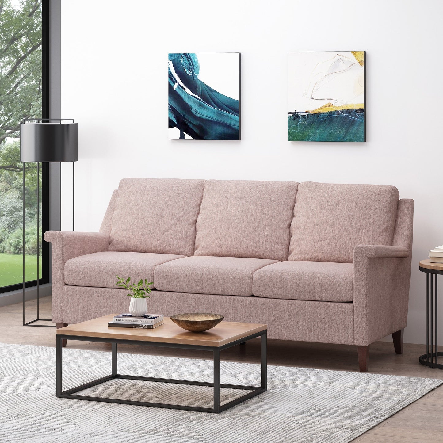 Light Pink 3-seater Sofa with Birch Wood Legs and Plush Seating
