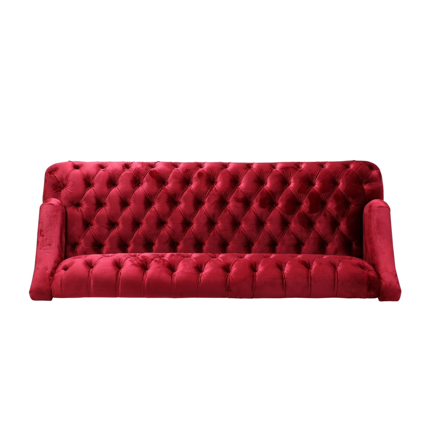 Lilah Sofa, Button Tufted Diamond Stitch, Soft Red Wine Velvet, 73 Inch