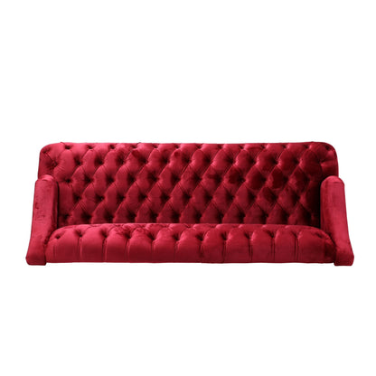 Lilah Sofa, Button Tufted Diamond Stitch, Soft Red Wine Velvet, 73 Inch