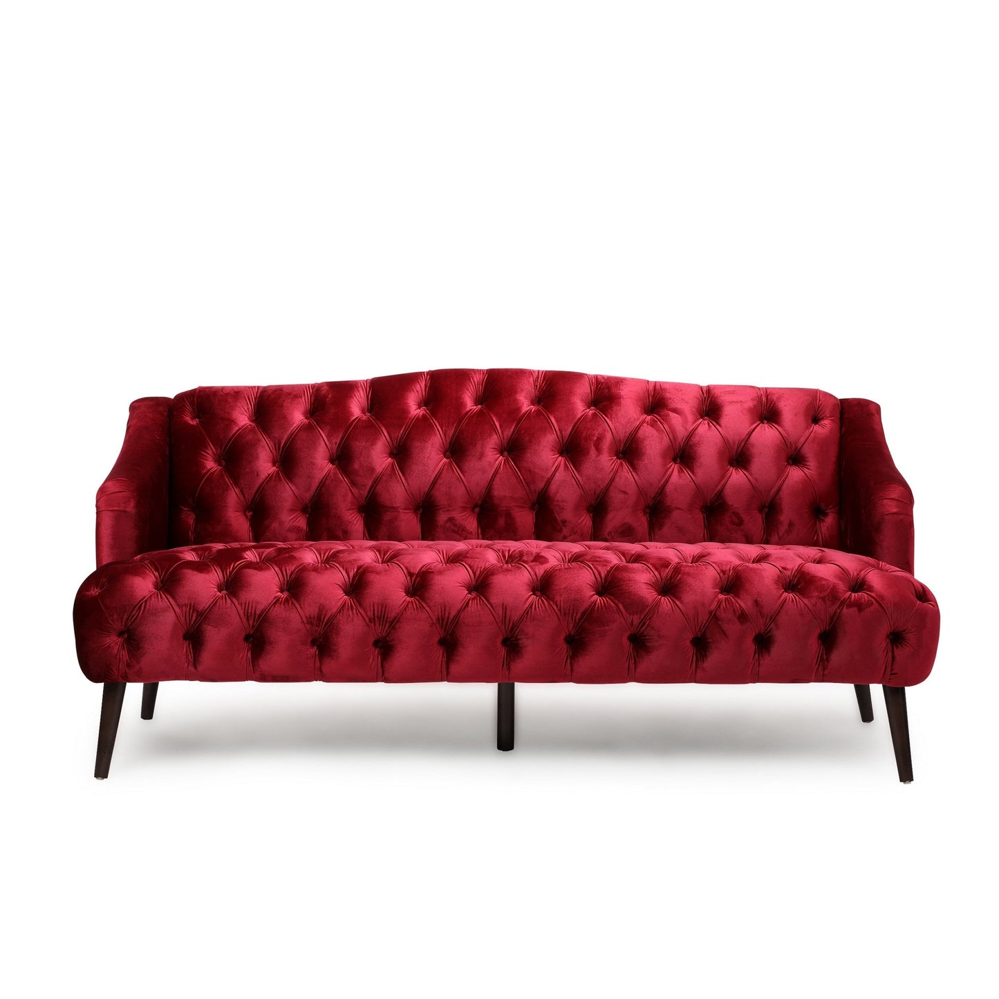 Lilah Sofa, Button Tufted Diamond Stitch, Soft Red Wine Velvet, 73 Inch