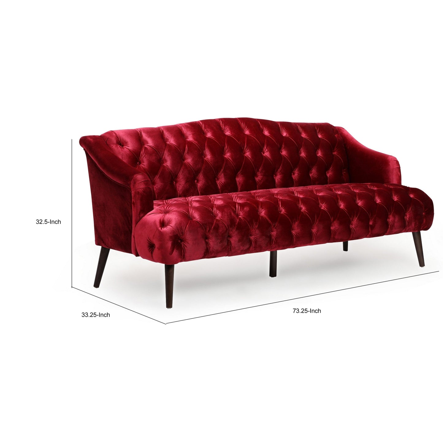Lilah Sofa, Button Tufted Diamond Stitch, Soft Red Wine Velvet, 73 Inch