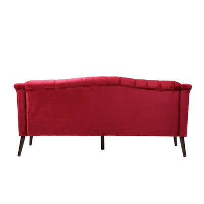 Lilah Sofa, Button Tufted Diamond Stitch, Soft Red Wine Velvet, 73 Inch