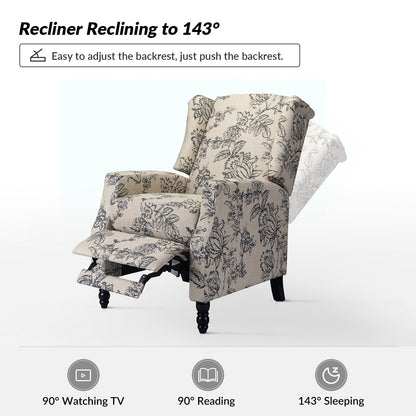 Damaris Mid-Century Modern Manual Pushback Recliner with Wingback Design by HULALA HOME