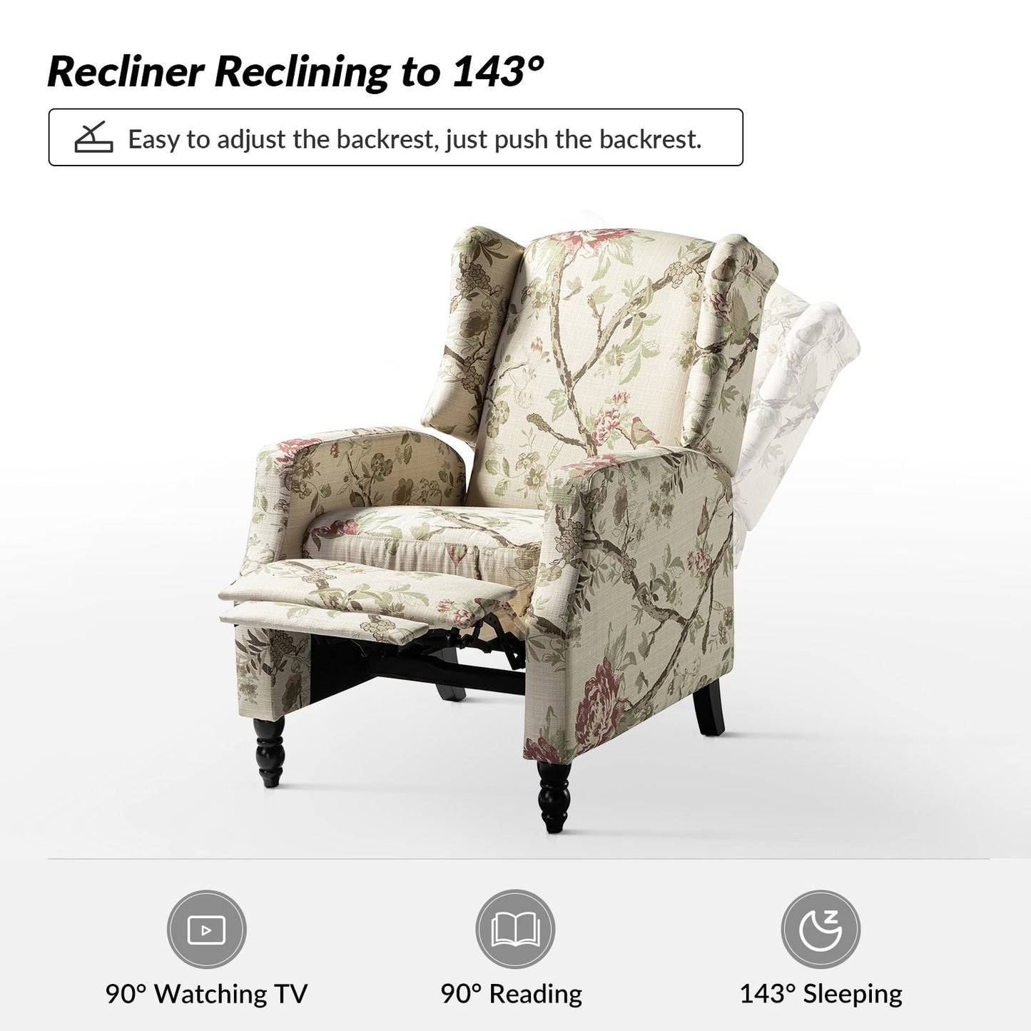 Damaris Mid-Century Modern Manual Pushback Recliner with Wingback Design by HULALA HOME