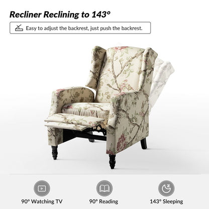 Damaris Mid-Century Modern Manual Pushback Recliner with Wingback Design by HULALA HOME