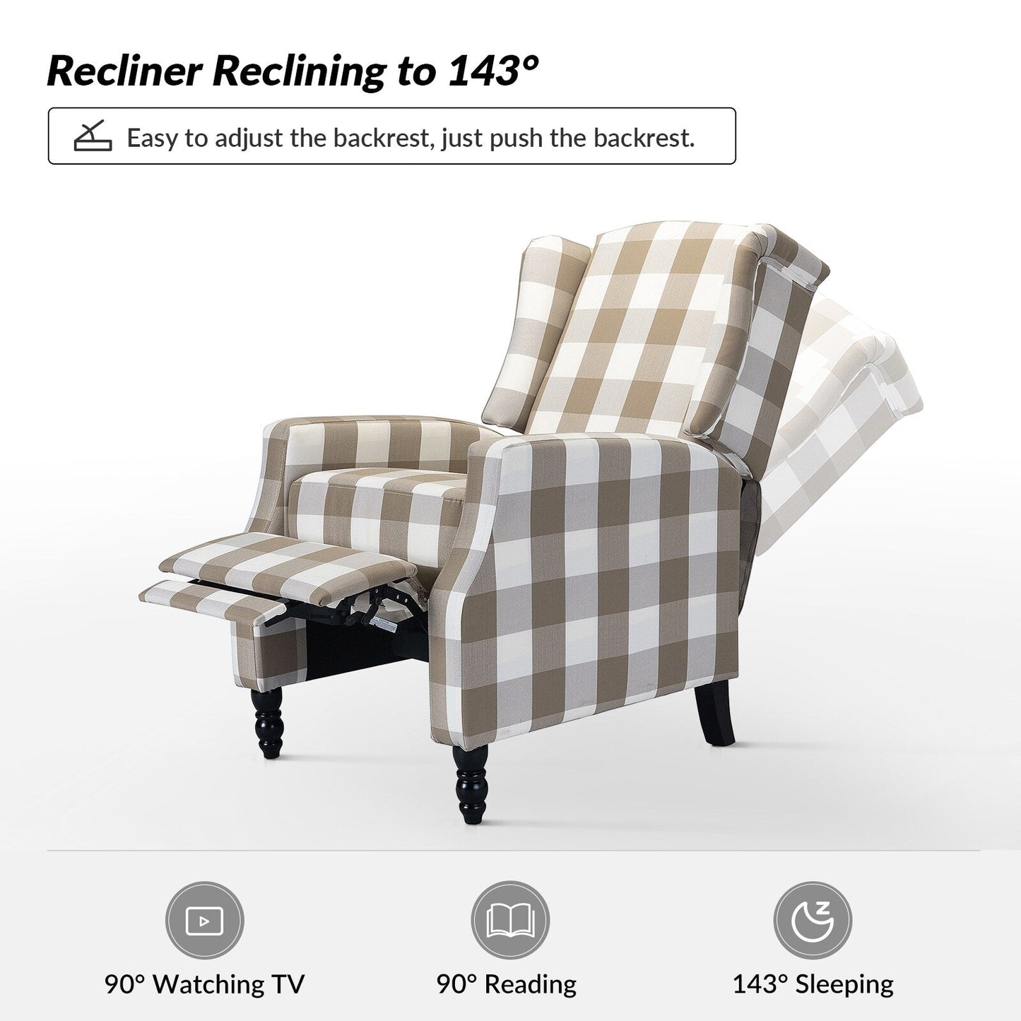Damaris Mid-Century Modern Manual Pushback Recliner with Wingback Design by HULALA HOME