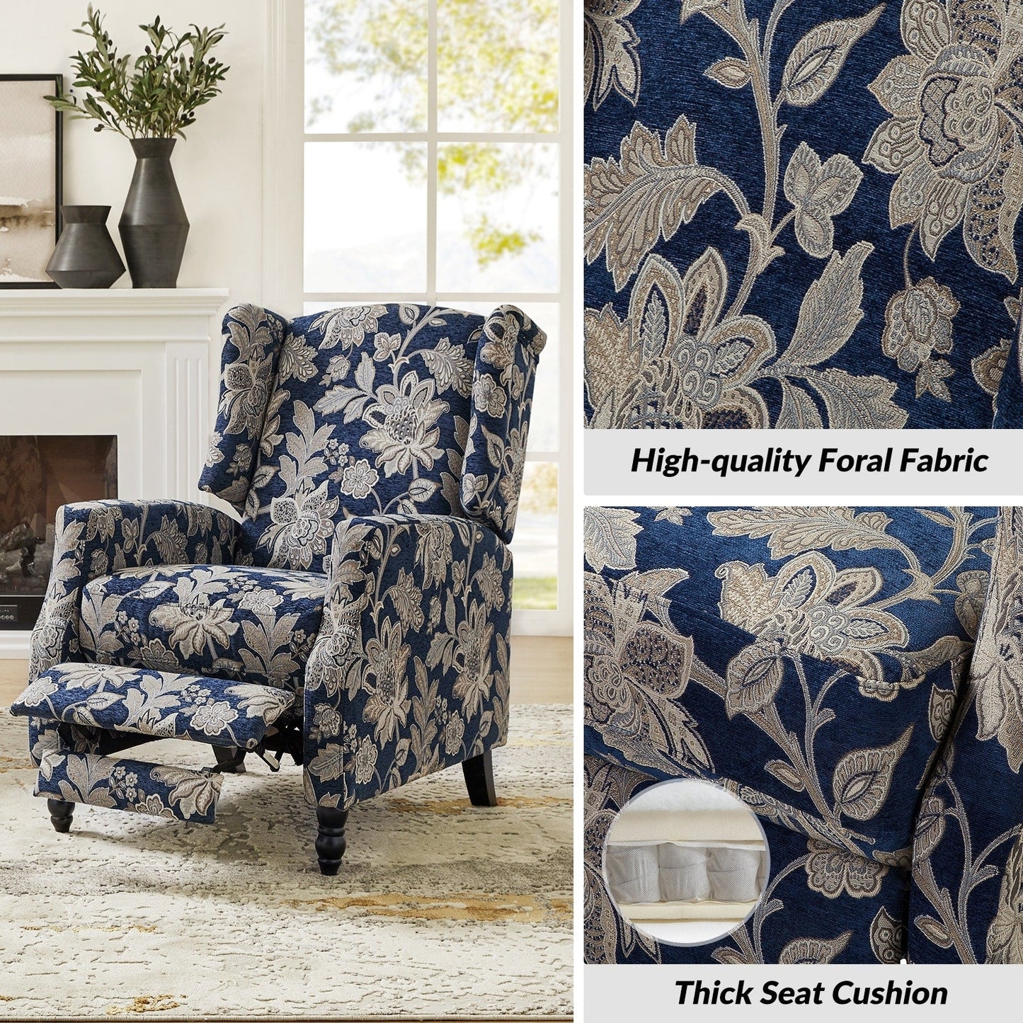 Damaris Mid-Century Modern Manual Pushback Recliner with Wingback Design by HULALA HOME