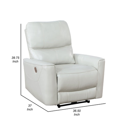 Lima Power Recliner Chair, Ivory Faux Leather, USB Port, Foam Cushions