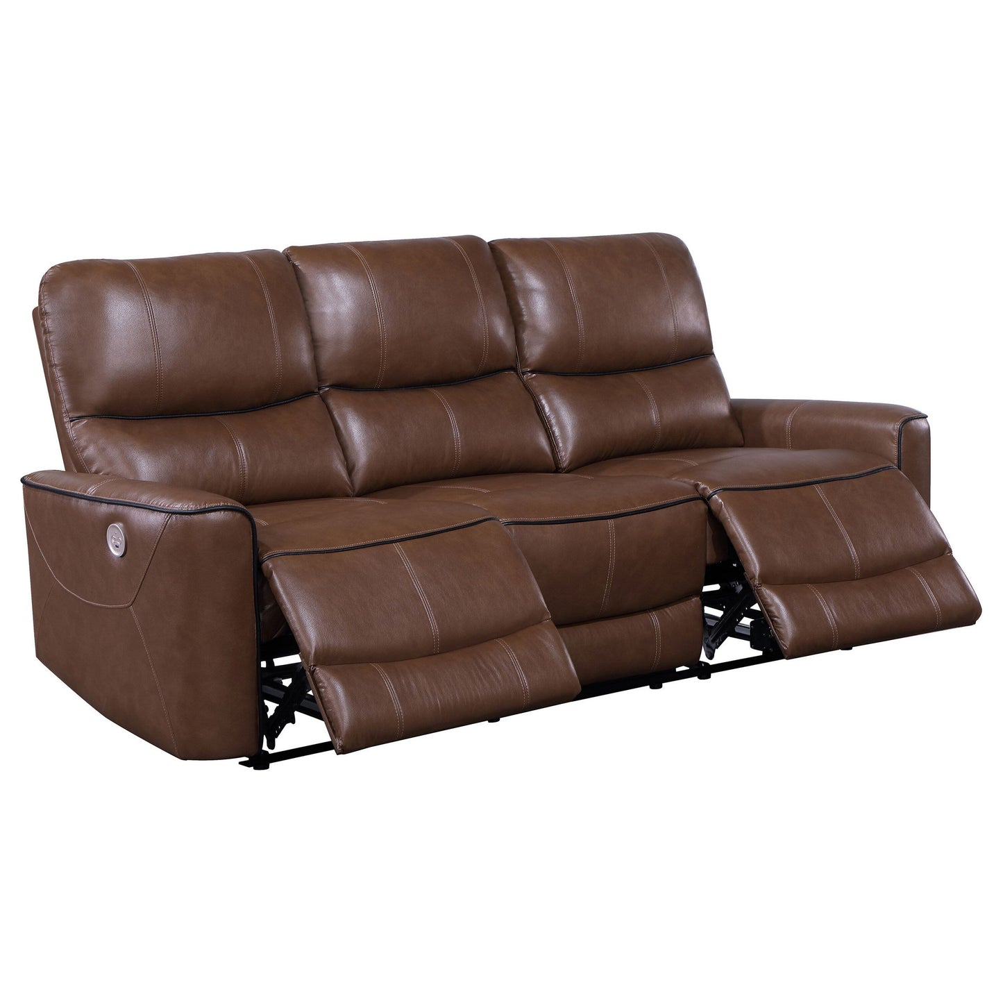 Lima Power Recliner Sofa, Brown Faux Leather, USB Port, Cushions, 83 Inch