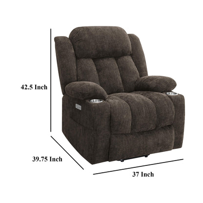 Limi Power Lift Recliner Chair, Dark Brown, USB Port, Cupholders