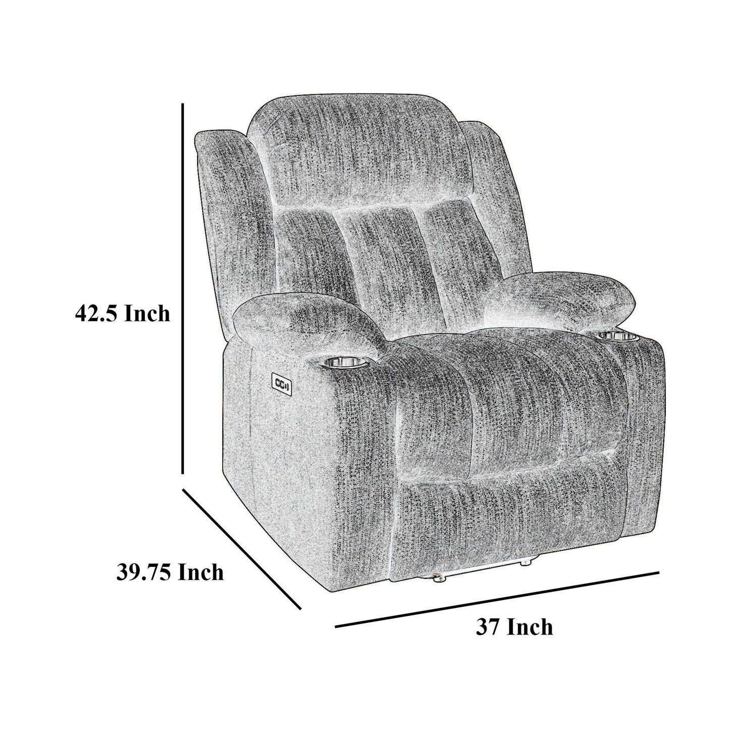 Limi Power Lift Recliner Chair, Light Gray, USB Port, Cupholders