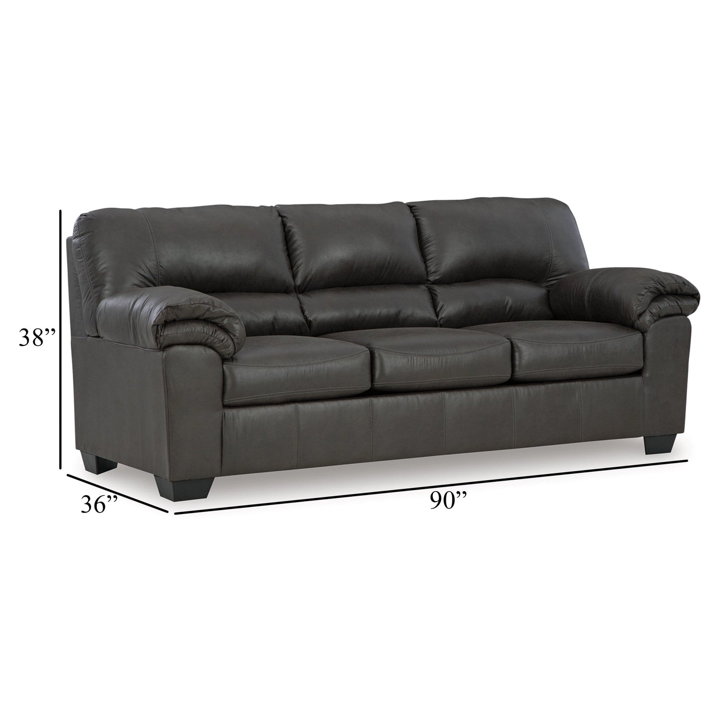 Limu Sofa, 90 Inch, Soft Pillow Top Armrests, Rich Gray Faux Leather