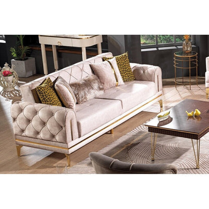 Lincove Velvet Upholstered Sofa - Durable Construction - Beige