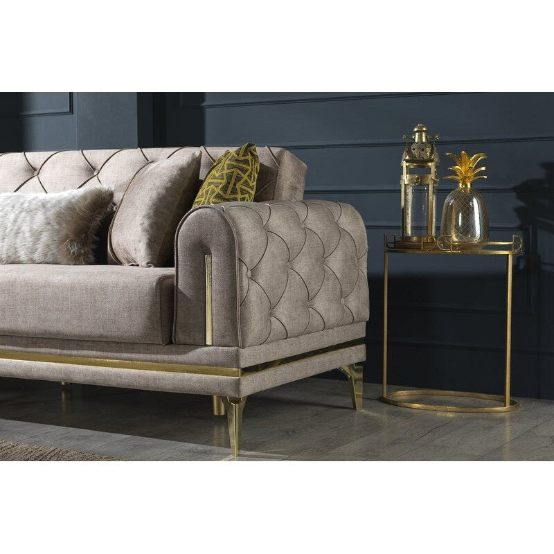 Lincove Velvet Upholstered Sofa - Durable Construction - Beige