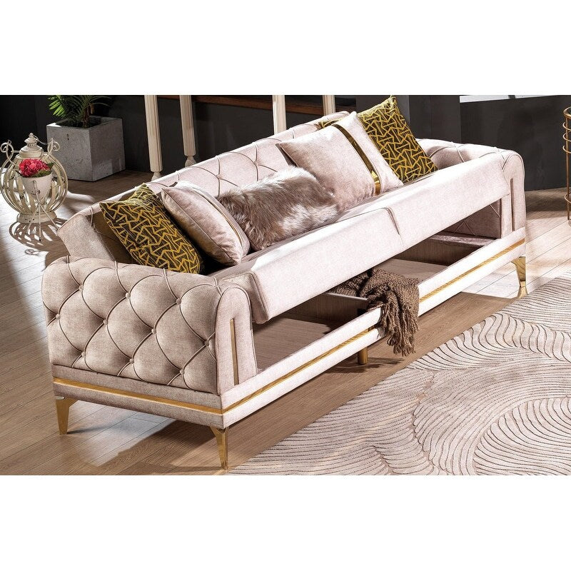 Lincove Velvet Upholstered Sofa - Durable Construction - Beige