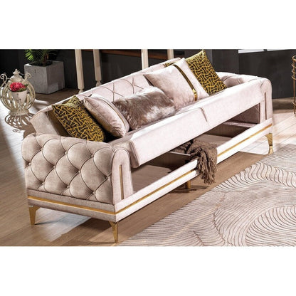 Lincove Velvet Upholstered Sofa - Durable Construction - Beige