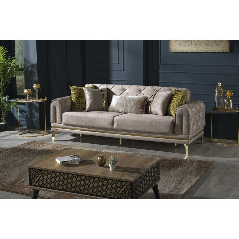 Lincove Velvet Upholstered Sofa - Durable Construction - Beige