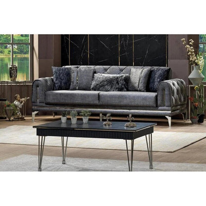 Lincove Velvet Upholstered Sofa - Durable Construction - Dark Grey