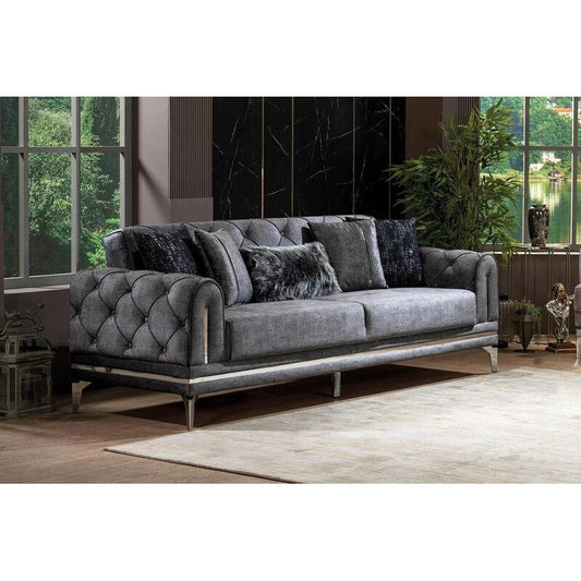Lincove Velvet Upholstered Sofa - Durable Construction - Dark Grey