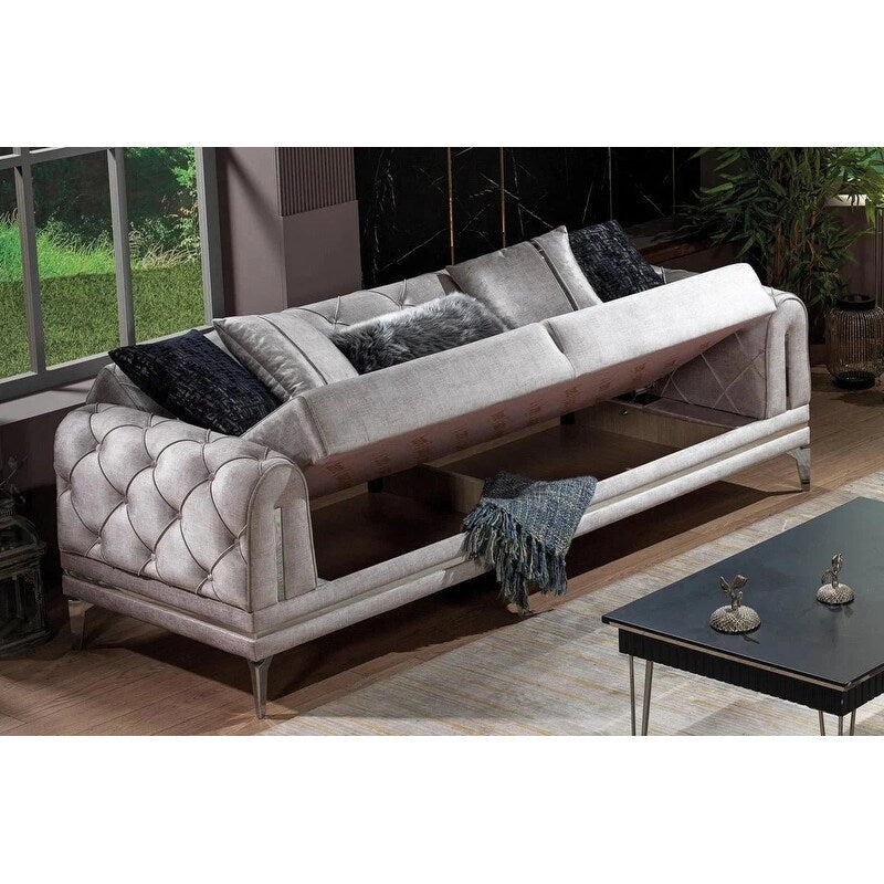 Lincove Velvet Upholstered Sofa - Durable Construction - Grey
