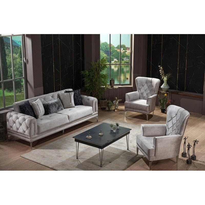 Lincove Velvet Upholstered Sofa - Durable Construction - Grey