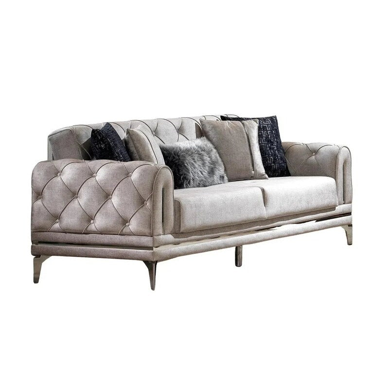 Lincove Velvet Upholstered Sofa - Durable Construction - Grey