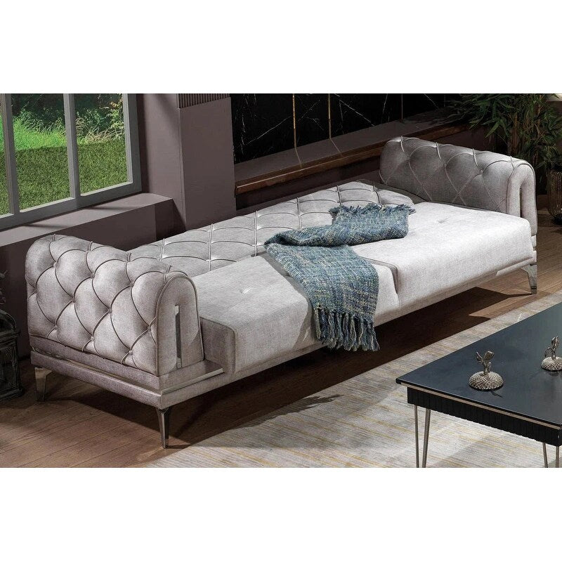 Lincove Velvet Upholstered Sofa - Durable Construction - Grey