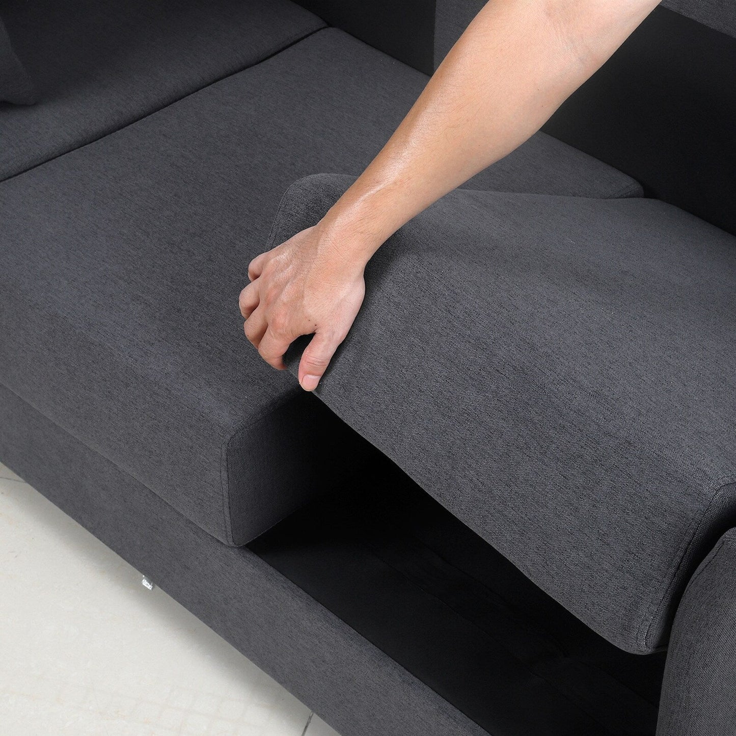 Linen 3-seater Detachable Sofa with Metal Frame