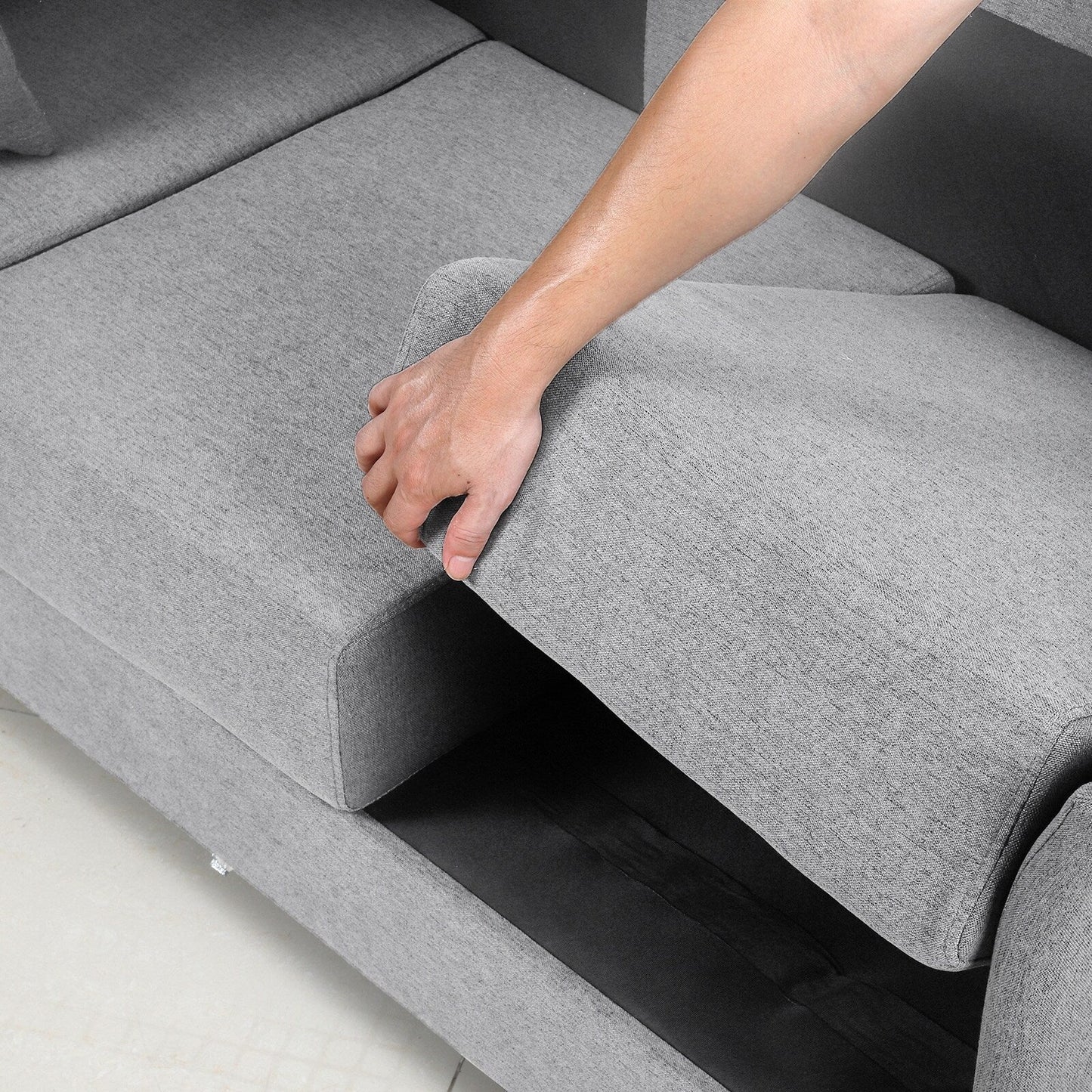 Linen 3-seater Detachable Sofa with Metal Frame