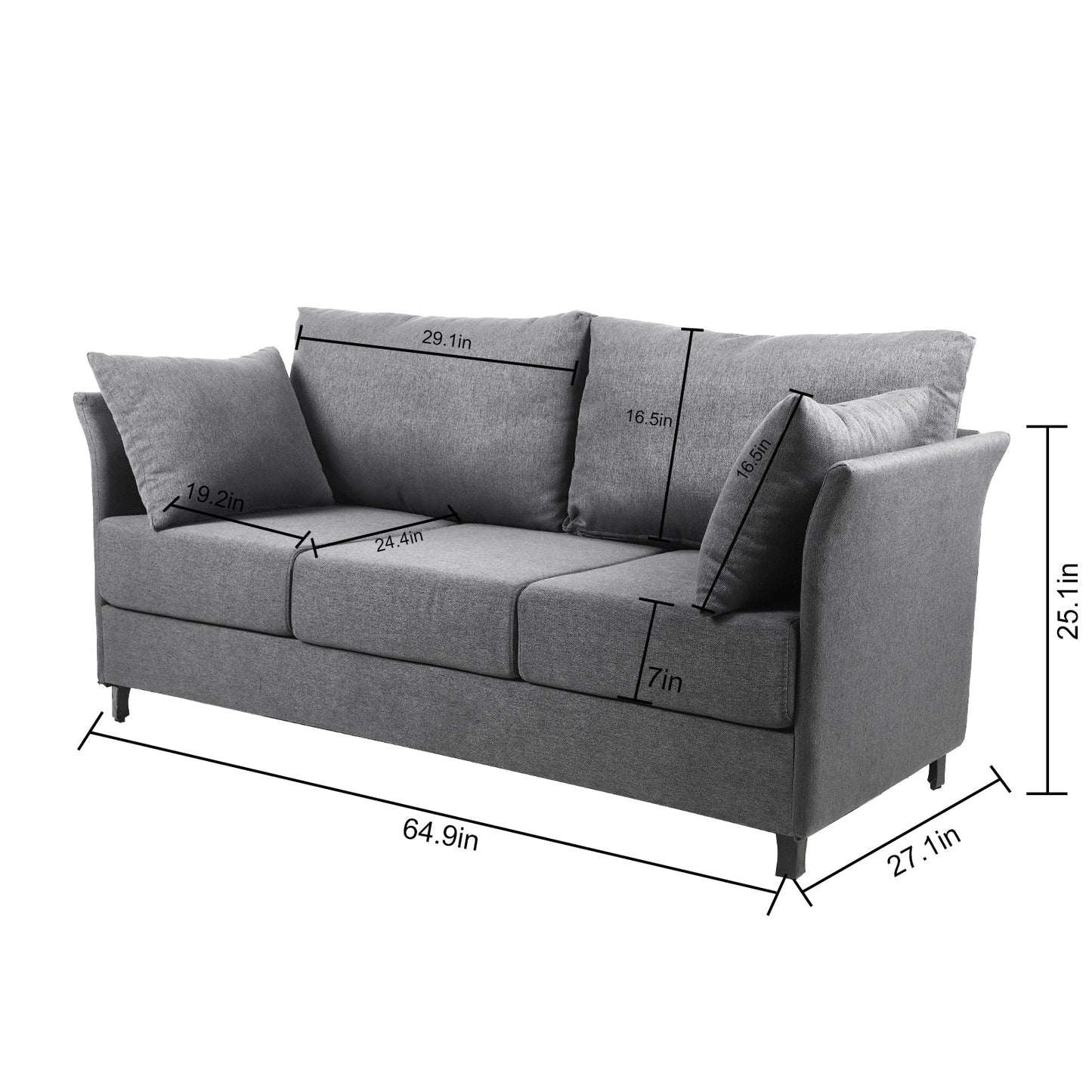 Linen 3-seater Detachable Sofa with Metal Frame