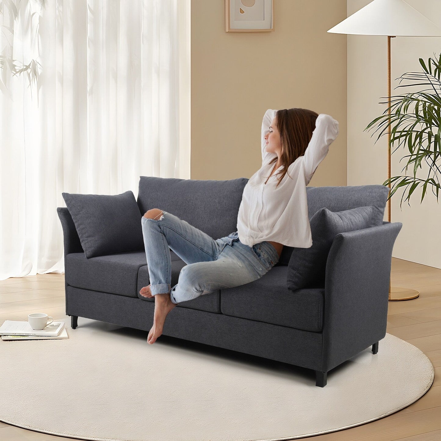 Linen 3-seater Detachable Sofa with Metal Frame