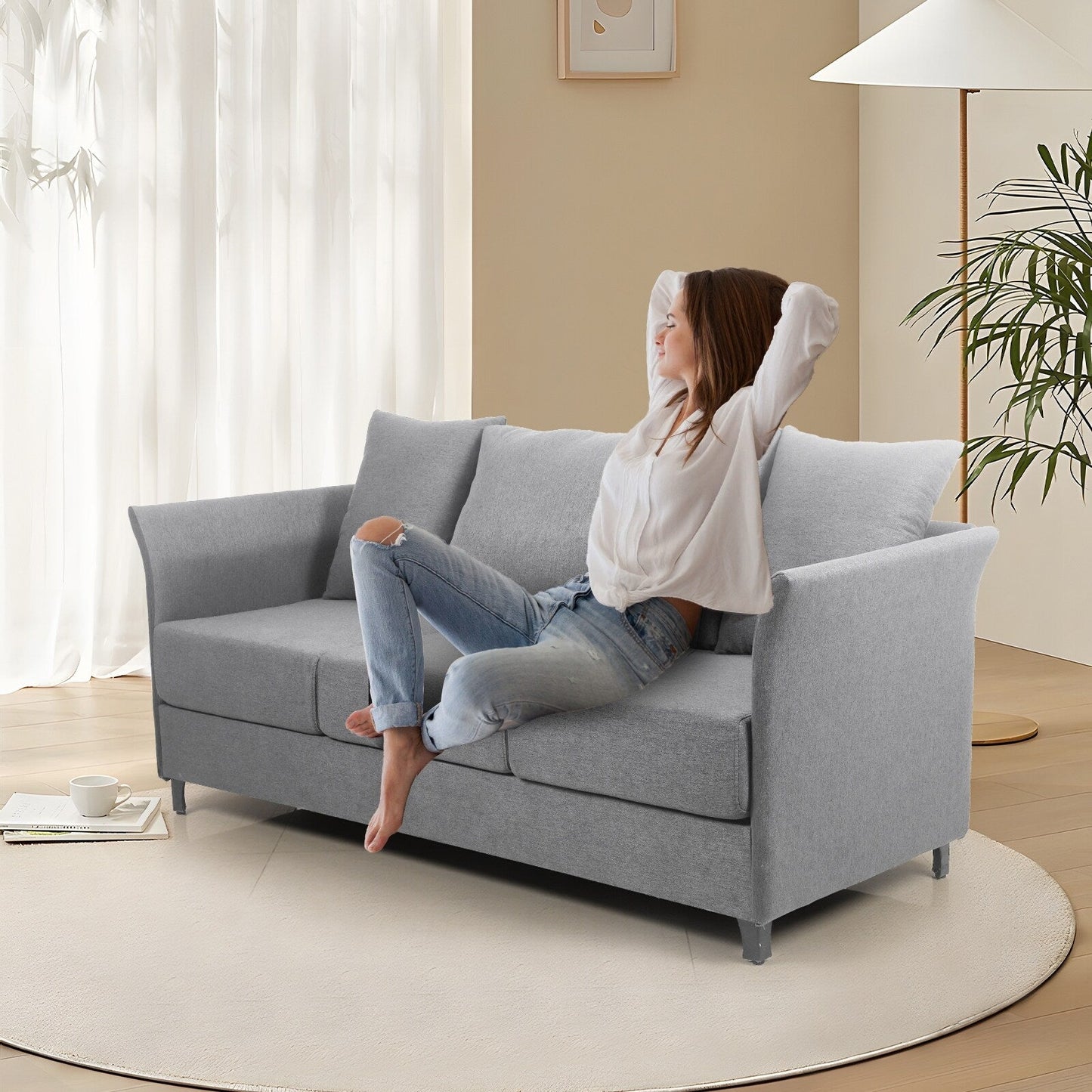 Linen 3-seater Detachable Sofa with Metal Frame