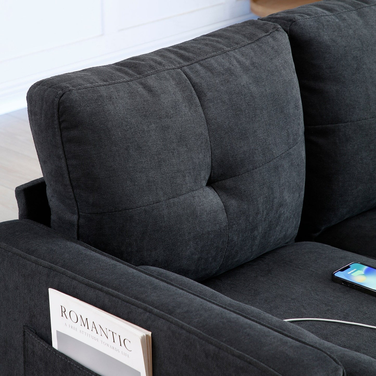 Linen 3-seater Sofa with LED Lights and USB Ports