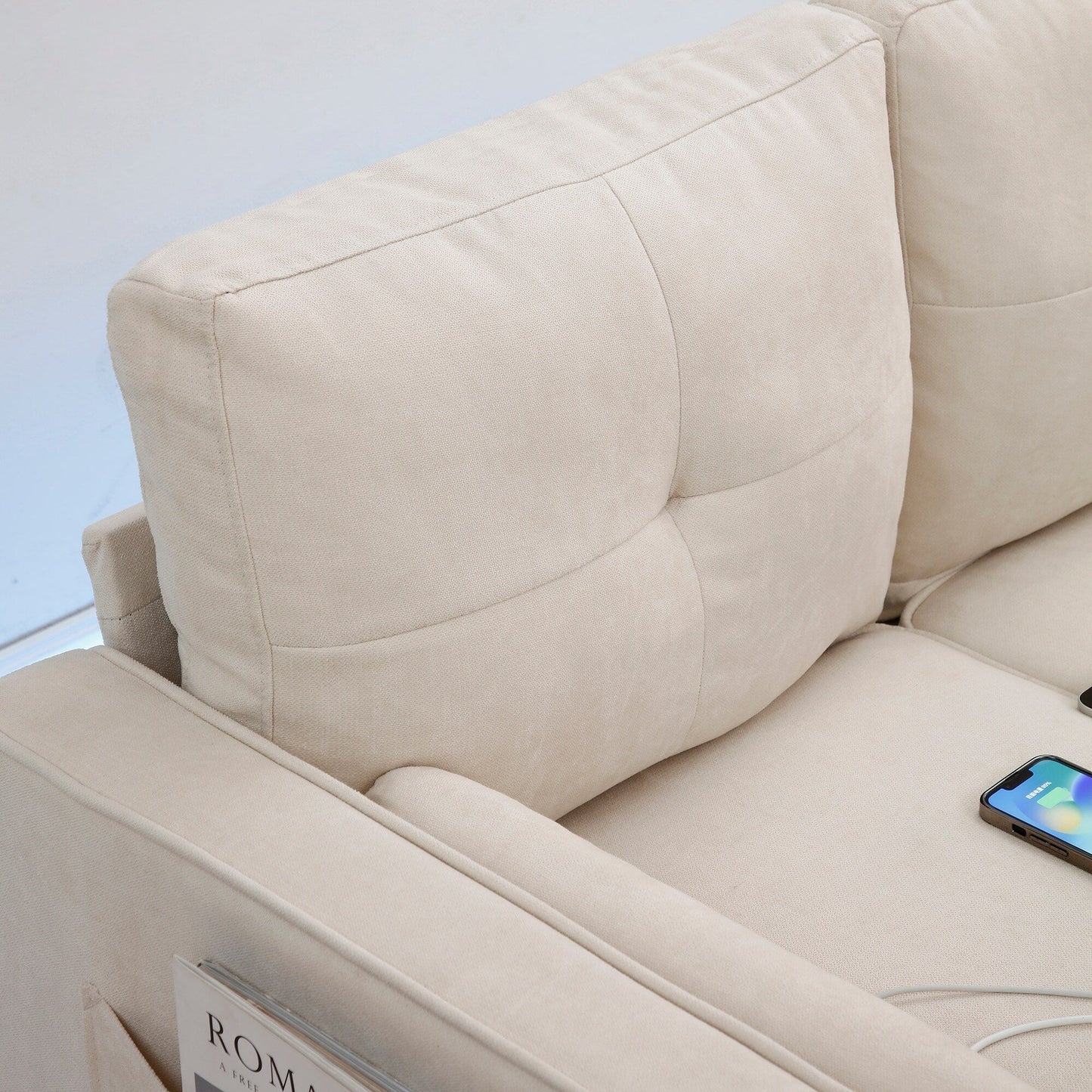 Linen 3-seater Sofa with LED Lights and USB Ports