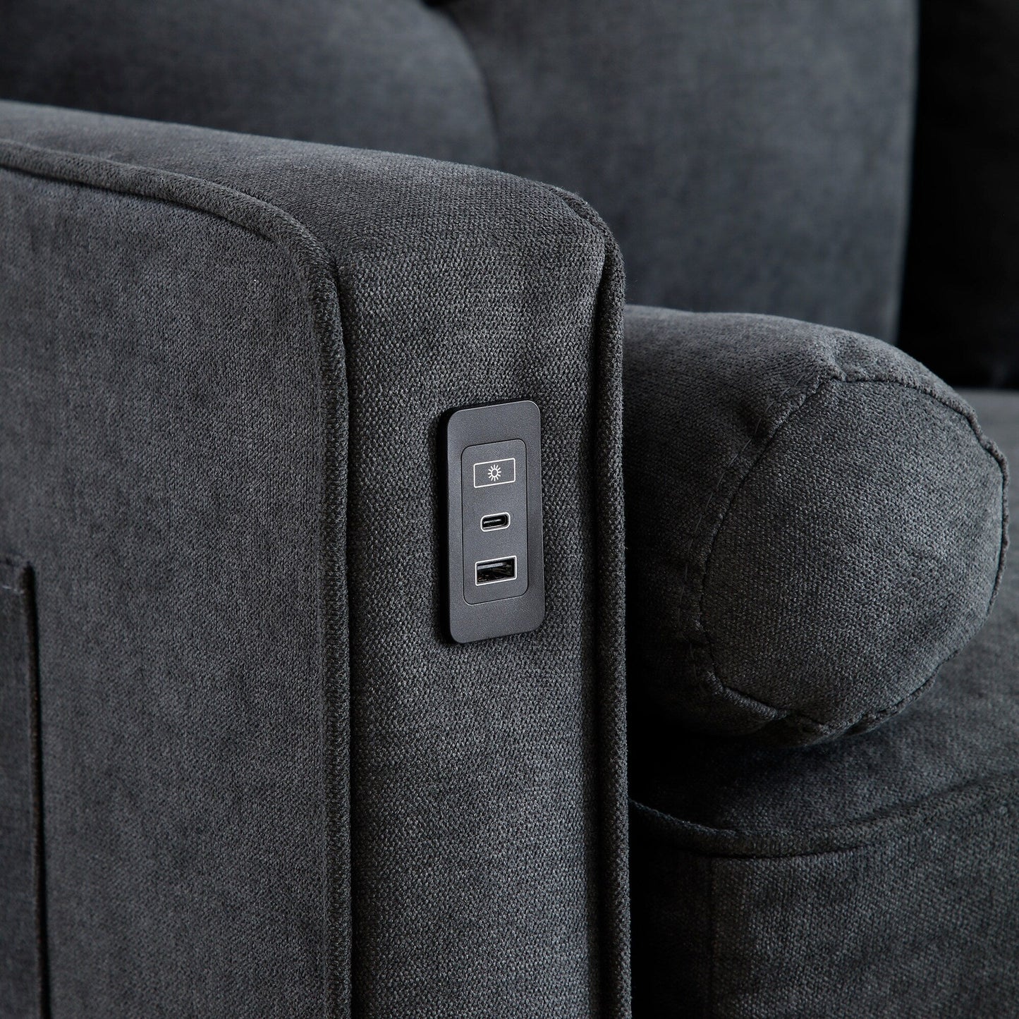 Linen 3-seater Sofa with LED Lights and USB Ports