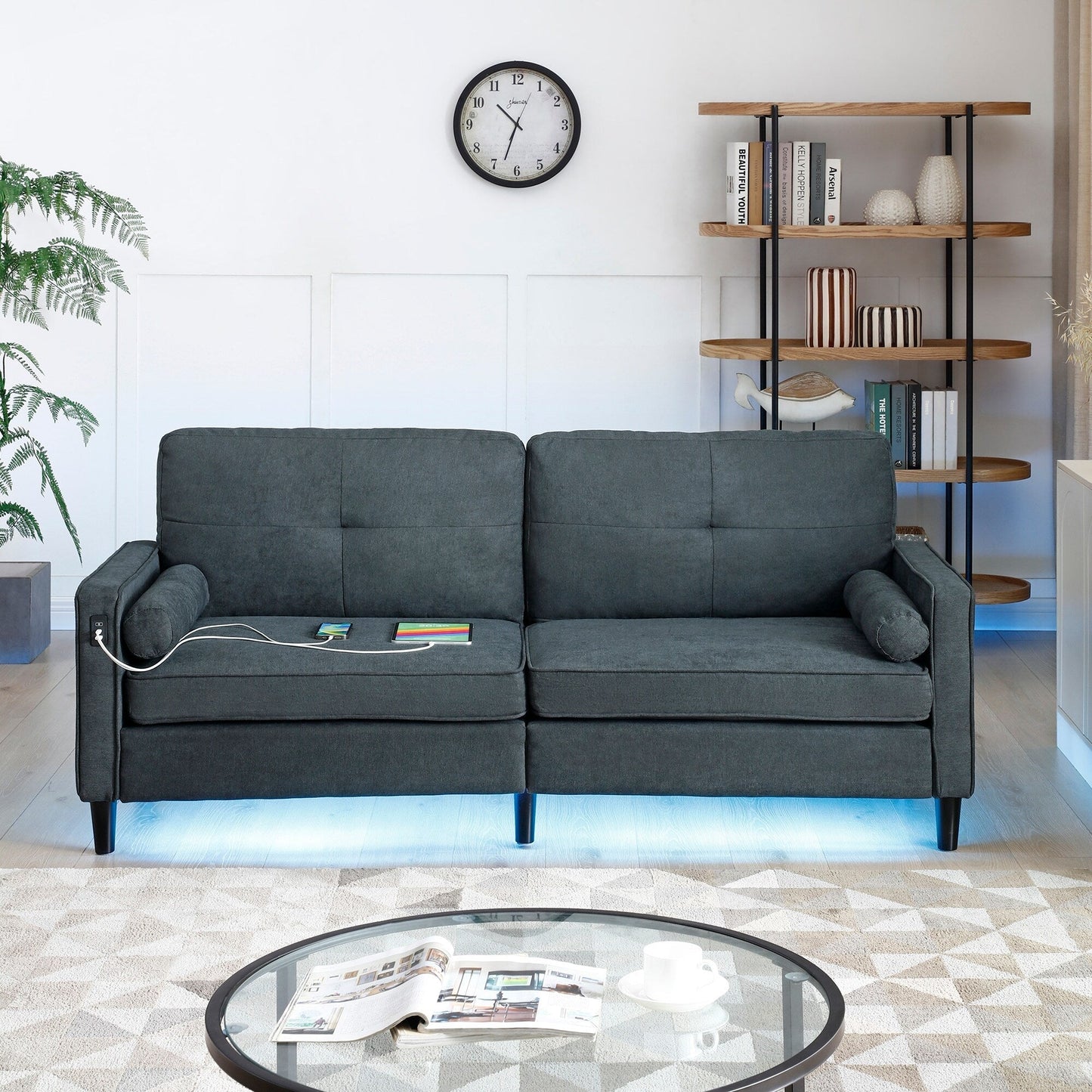 Linen 3-seater Sofa with LED Lights and USB Ports
