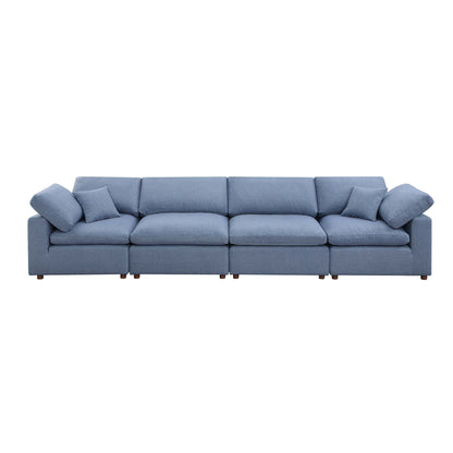 Linen 4-Seat Modular Sectional Sofa with Pillows