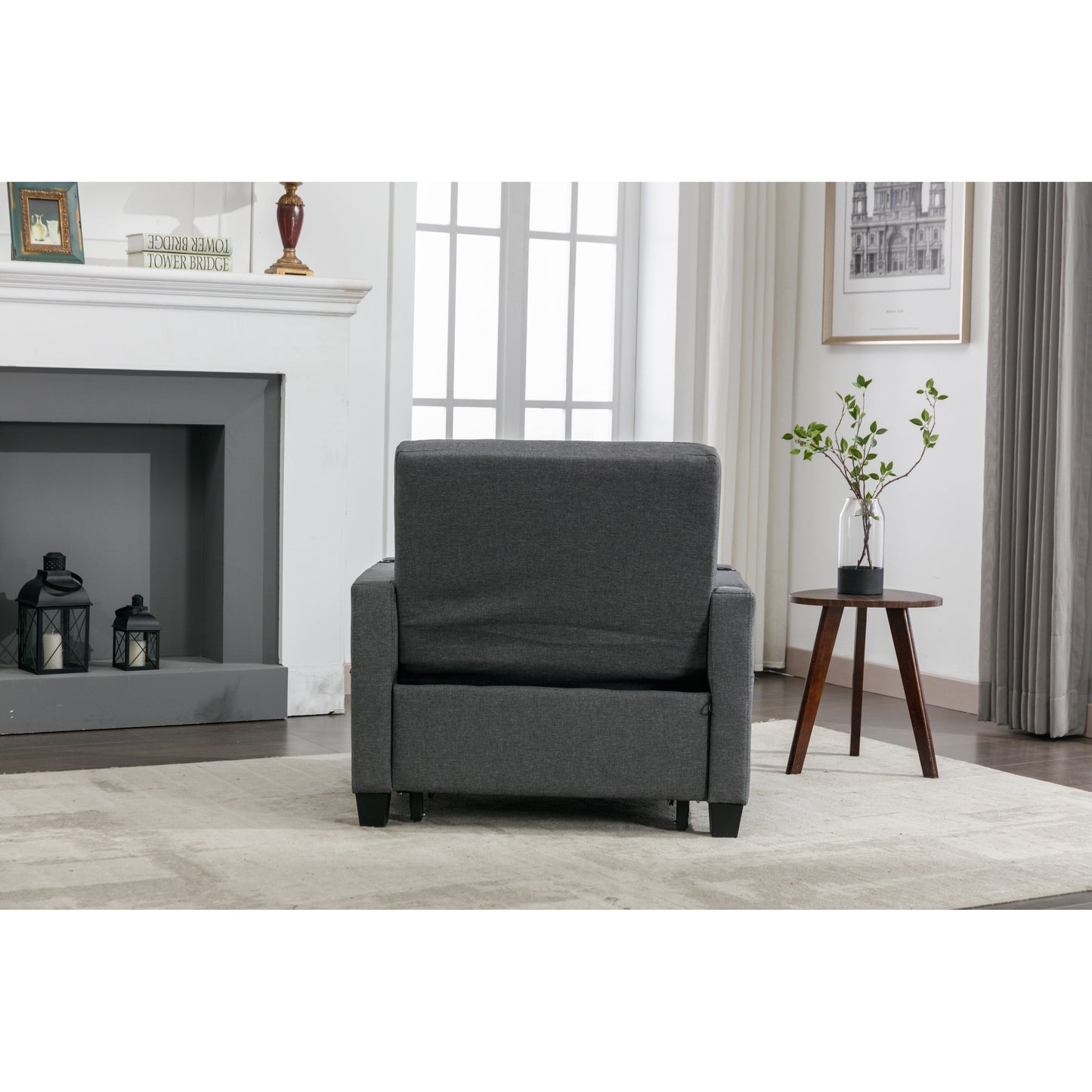 Linen Convertible Sofa Bed with USB Ports