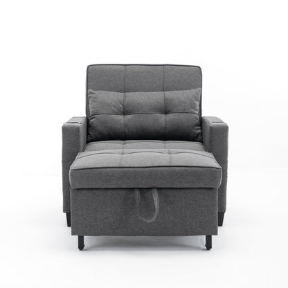 Linen Convertible Sofa Bed with USB Ports