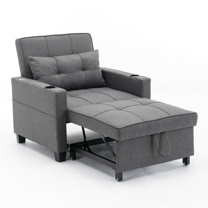 Linen Convertible Sofa Bed with USB Ports