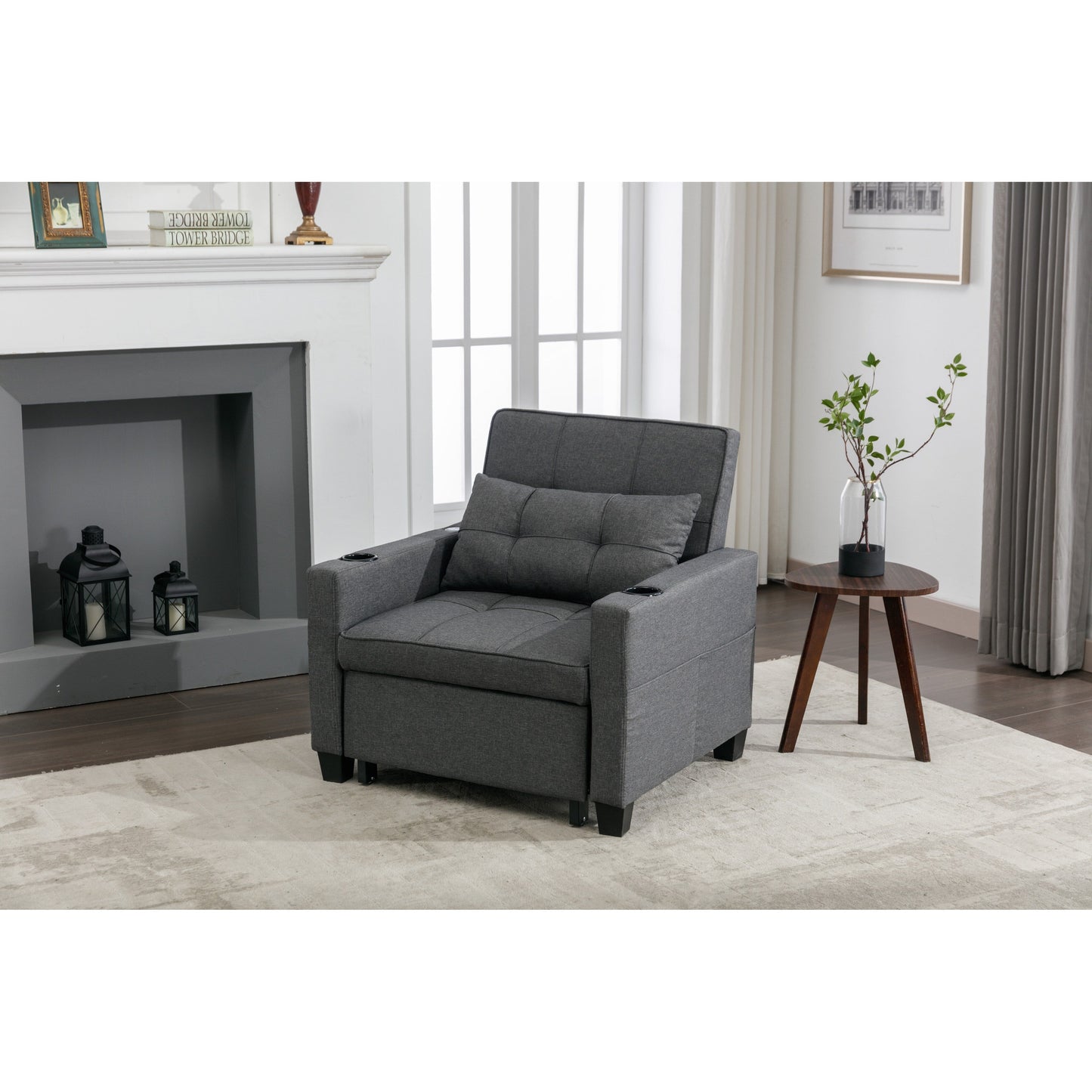 Linen Convertible Sofa Bed with USB Ports