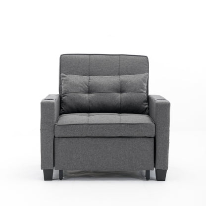Linen Convertible Sofa Bed with USB Ports