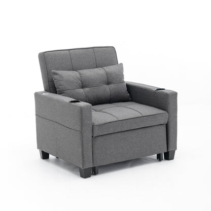 Linen Convertible Sofa Bed with USB Ports