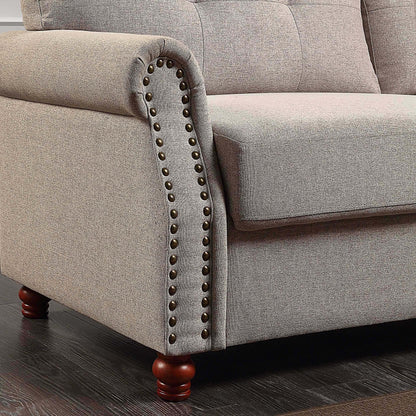 Beige Linen Fabric Upholstery Sofa with Storage - 32.28 x 79.53 x 33.47