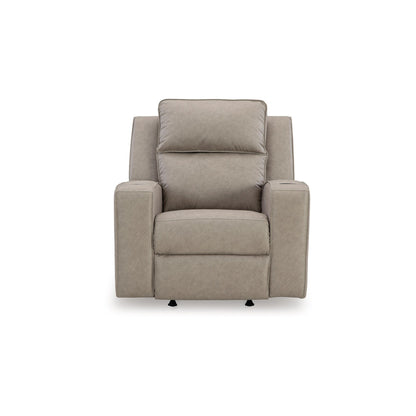 Livie Manual Rocker Recliner Chair, Cupholder, Beige Gray Faux Leather