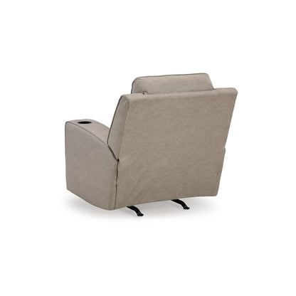 Livie Manual Rocker Recliner Chair, Cupholder, Beige Gray Faux Leather