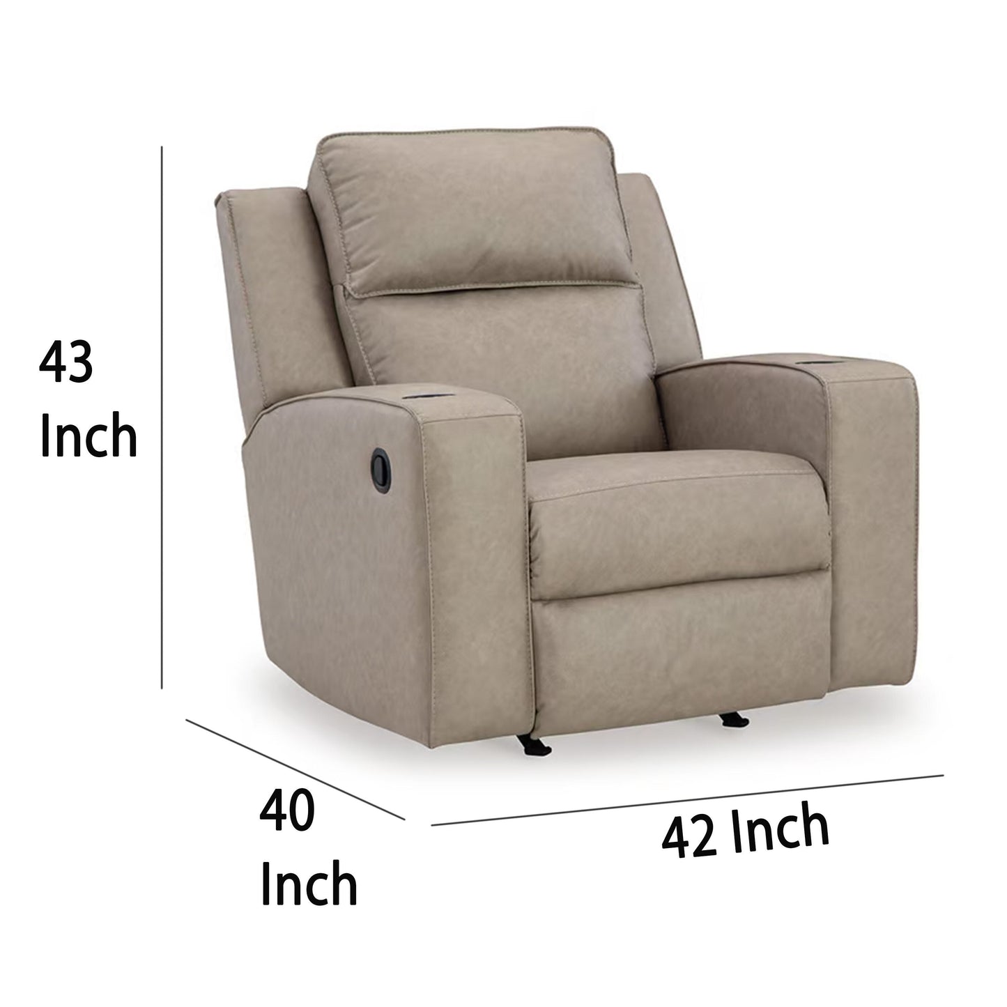 Livie Manual Rocker Recliner Chair, Cupholder, Beige Gray Faux Leather