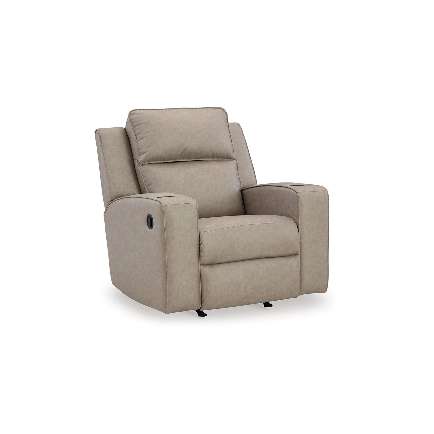 Livie Manual Rocker Recliner Chair, Cupholder, Beige Gray Faux Leather