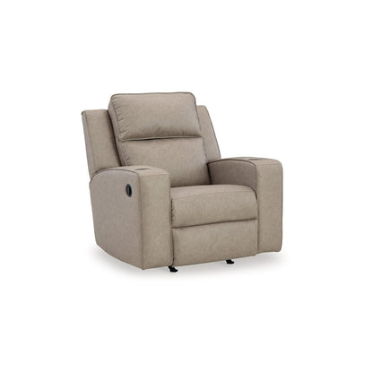 Livie Manual Rocker Recliner Chair, Cupholder, Beige Gray Faux Leather